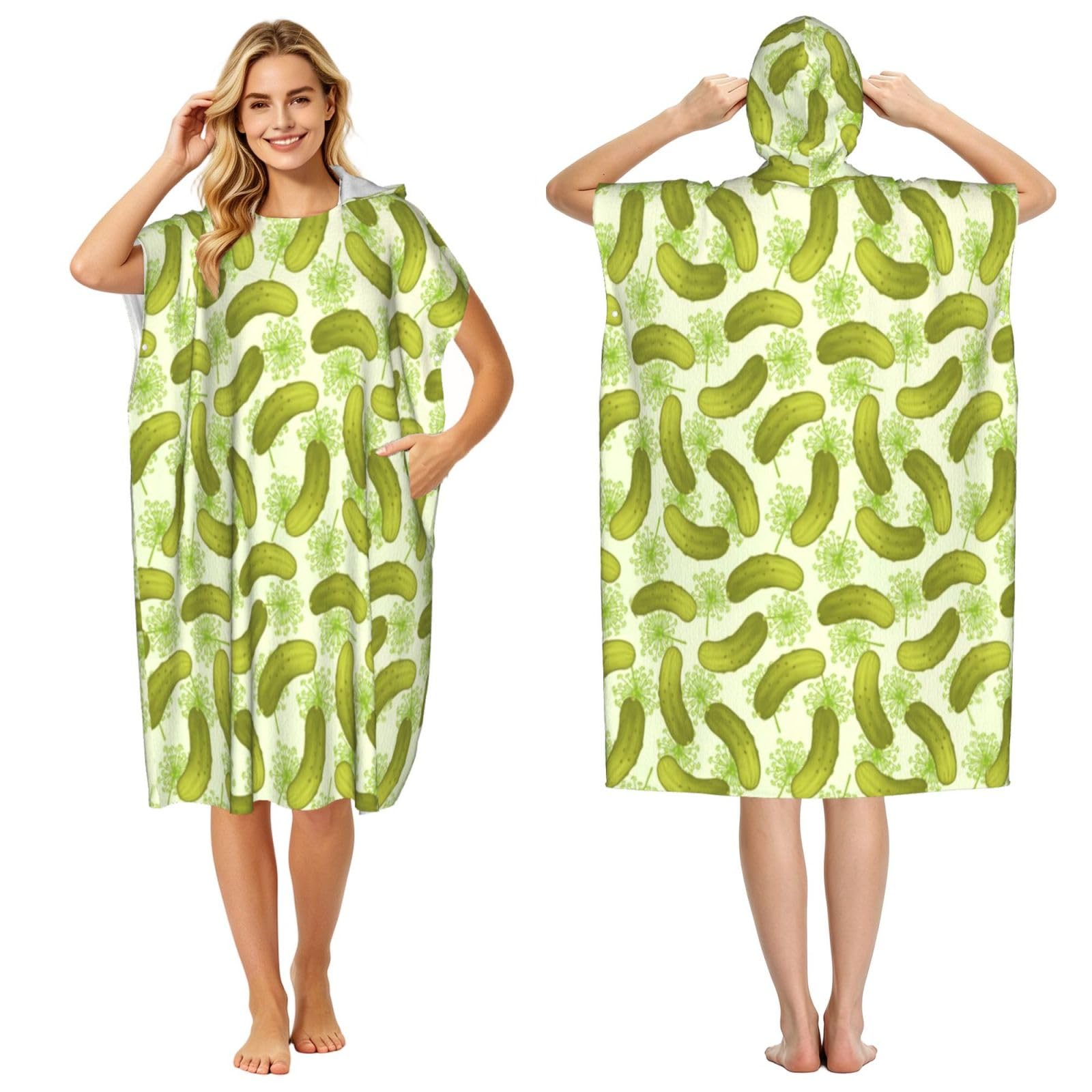 Poadnly Dill Pickles, Adult Hooded Beach Towel 90 x 110 cm,Changing Bath Robe, Surf Poncho Towel For Women Men