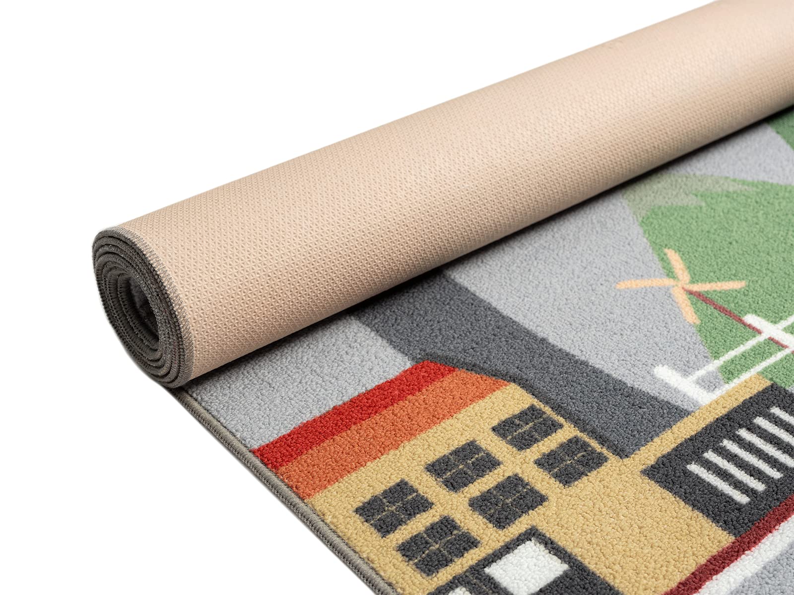 the carpet Happy Life - Kinderkamer, kindertapijt, speeltapijt, wasbaar, wegtapijt, wegen, jungle, dieren, auto, Beige, 160 x 220 cm