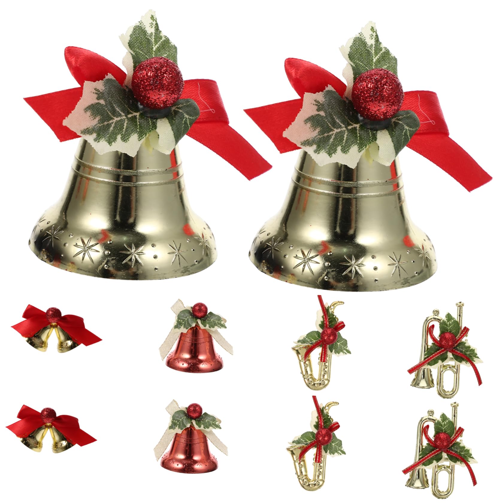 Ciieeo 10pcs Xmas Flower Ornament Wear-Resistant Decorative Bells Bowknot for Christmas Tree Wall Door and Fireplace Decor Versatile Holiday Charm and Whimsy