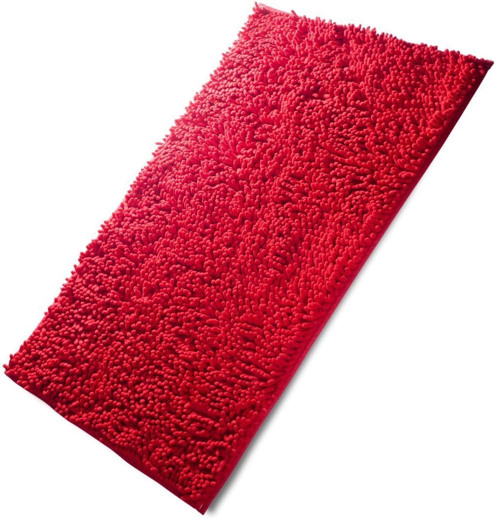 Humfoo Fadesun Super Soft Absorbent Microfiber Chenille Carpet/Doormat/Bath Mat/Rug Carpet/Floor Rug for Bedroom,Sitting Room,Corridor,Kitchen,Bathroom,and Car Seats,Shower,20inchx32inch,Red
