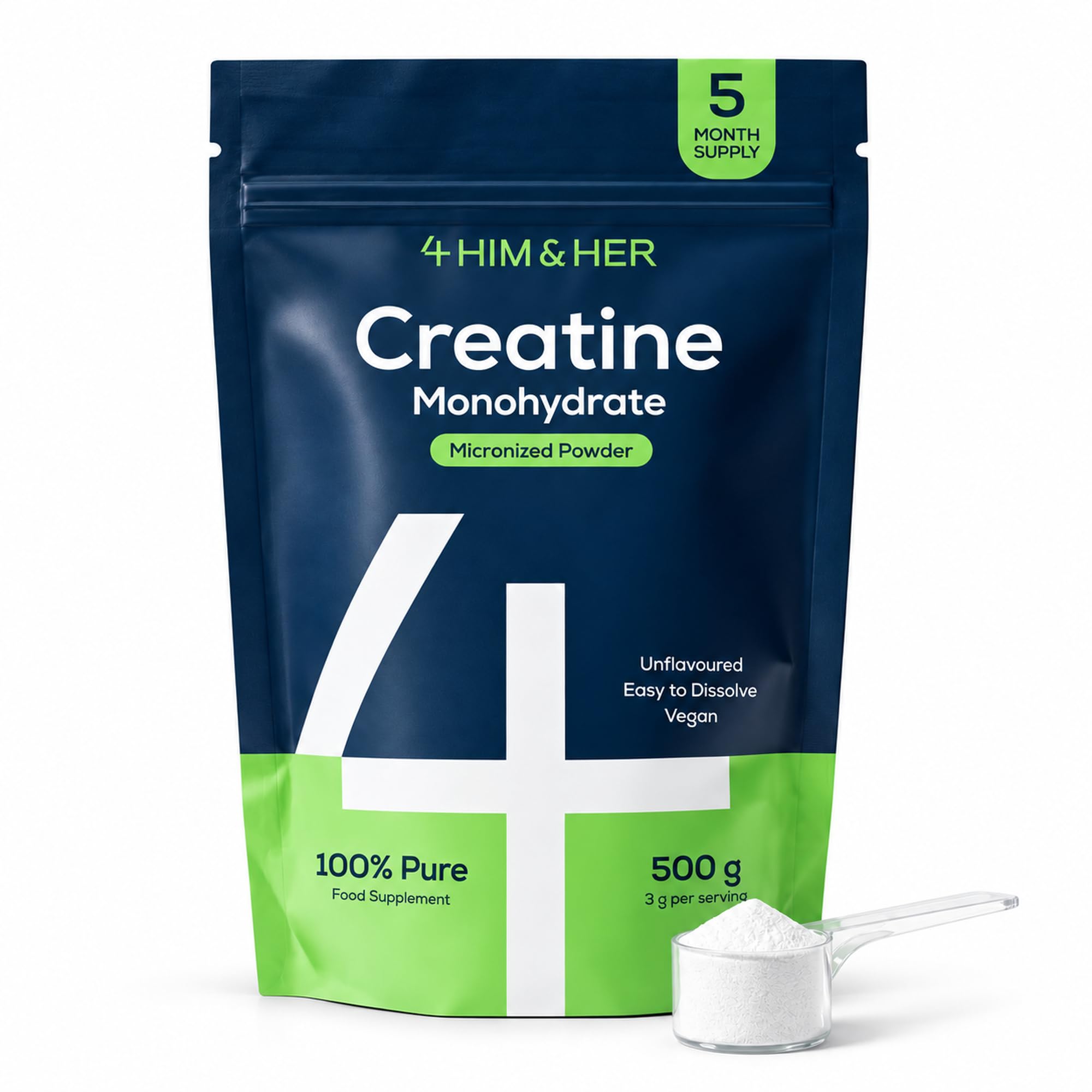 Creatine Monohydrate Powder 500g Pure Micronised Unflavoured, 147 Servings