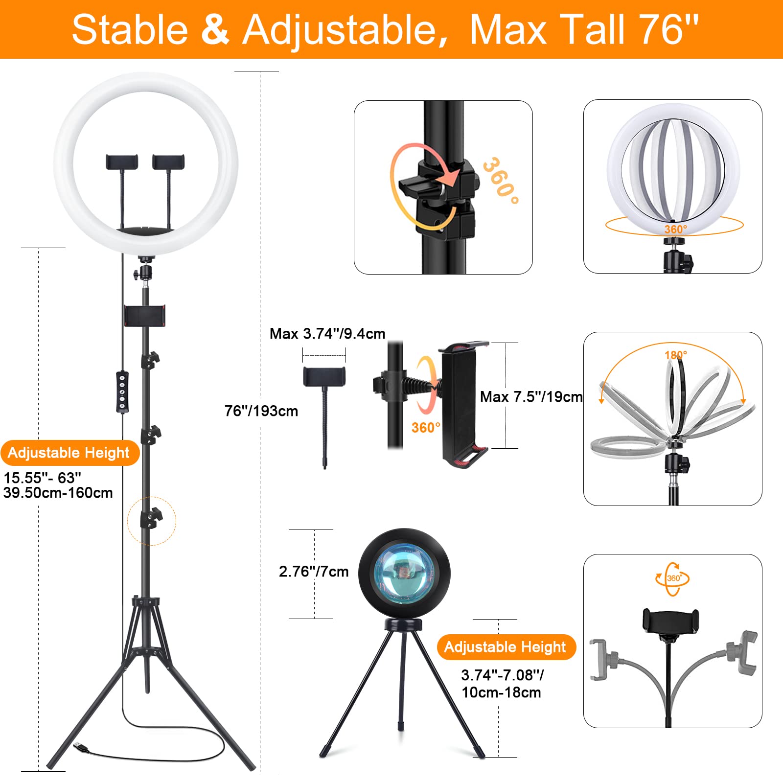 MPOW PA213A LED Ring Light With Selfie Tripod Stand Phone Holder