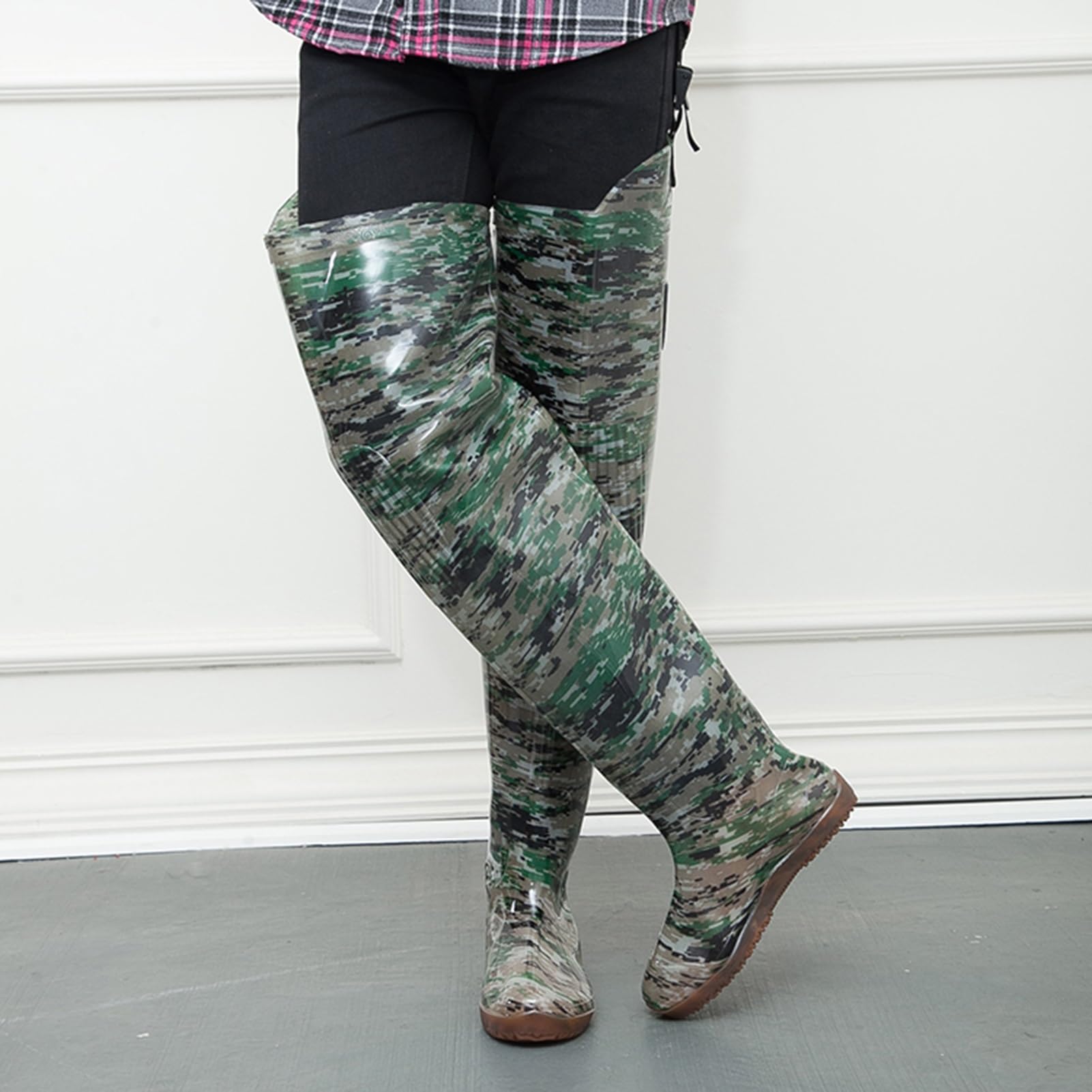 Stivali A Coscia Trampoliere in PVC, stivali leggeri da trampoliere per esterni, scarponi da pesca con stivali con fibbia per uomo e donna(Size:41 EU)