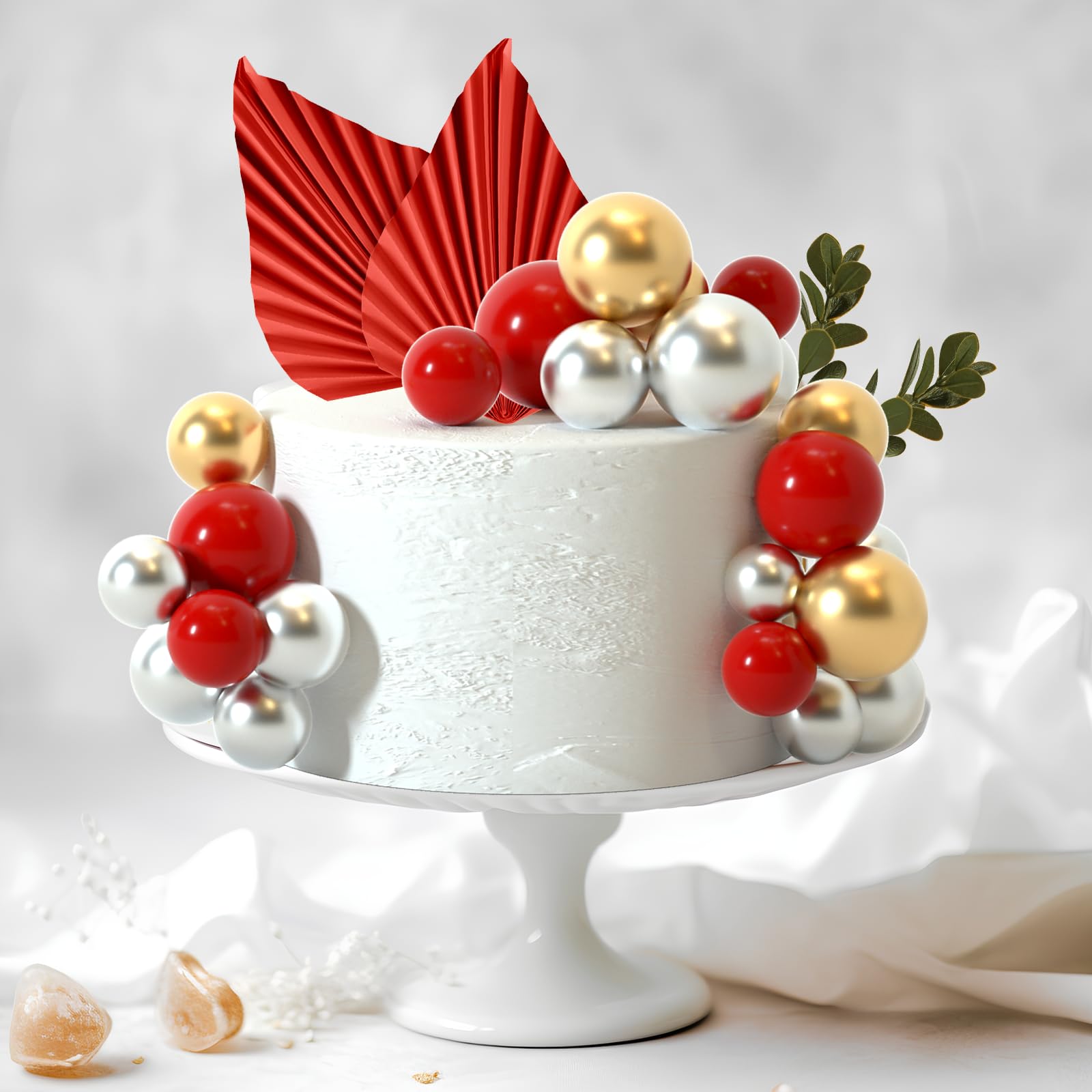 64 Pezzi Palline Decorazioni Torte - Set Con Foglie Per Compleanni, Matrimoni, Baby Shower - Foto 2