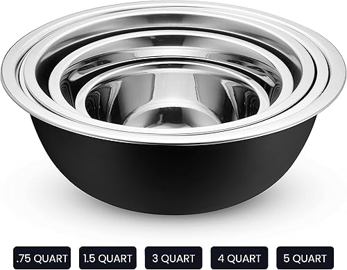 Miniatura 5 de WHYSKO Juego de tazones de acero inoxidable con tapas, 5 tamaños, cuencos de mezcla anidables para tu cocina, preparación de comidas, cocina,