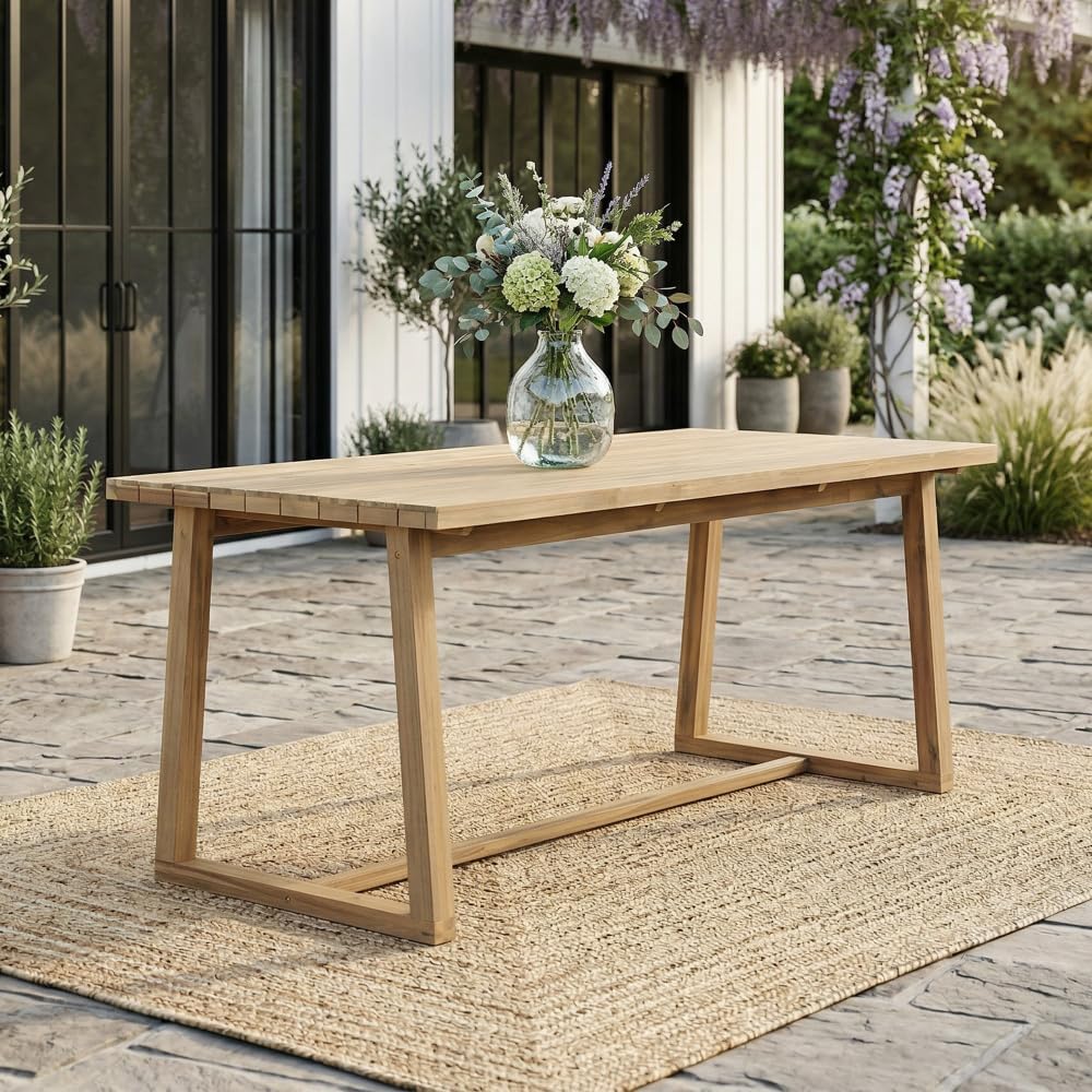 Outdoor Dining Table for Patio Backyard and Garden Use with Light Teak Finish