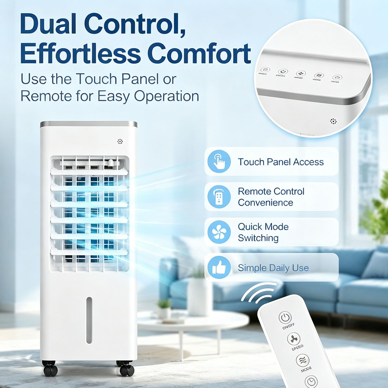 Refrigeratore privato Portatile con Telecomando, 6L Dual Tank & Ice Pac, Ventilatore a 3 velocità, Aria condizionata silenziosa per L'Ufficio della Camera da Letto Home