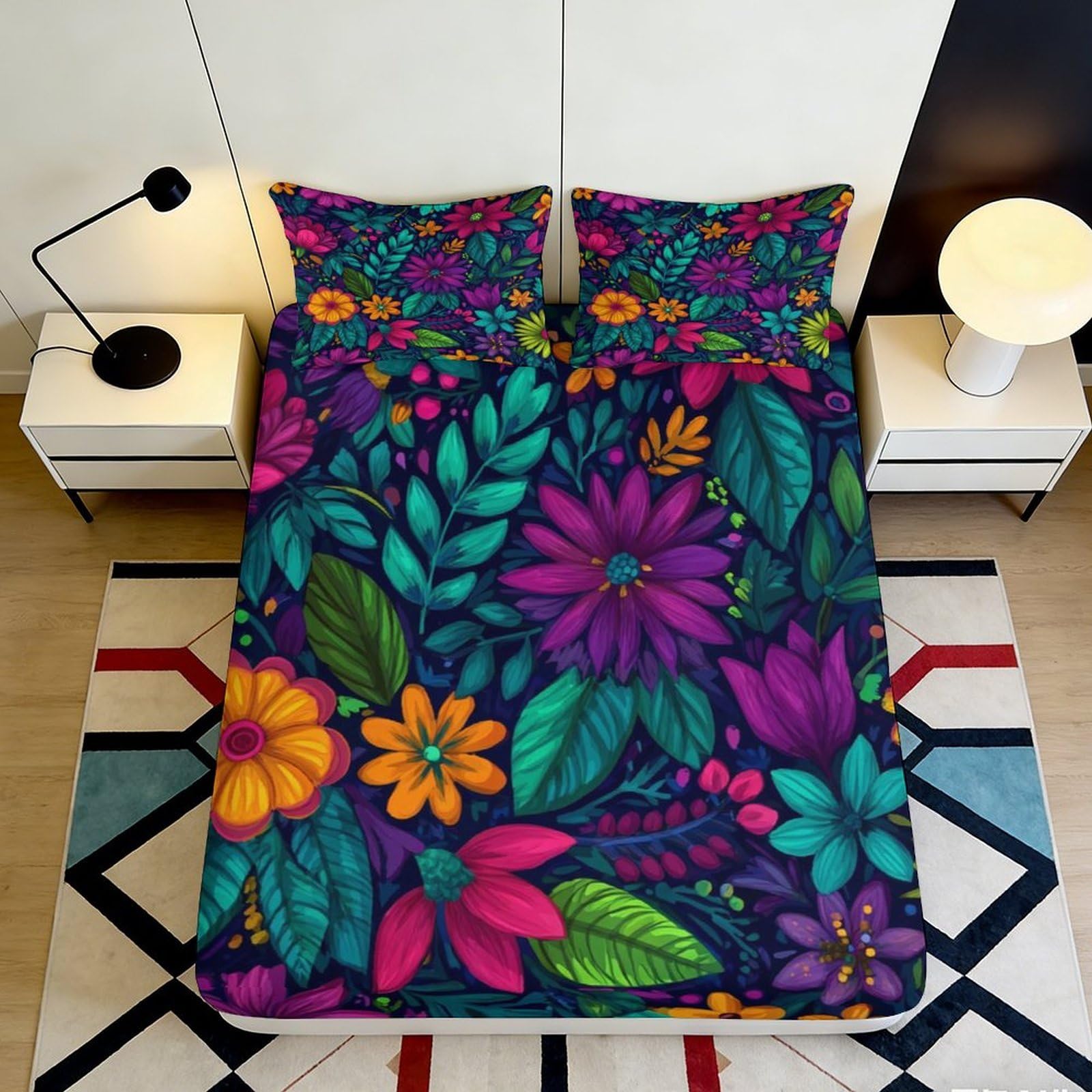 Uxinyoume Style-9 3D Printed Vibrant Floral Fitted Sheet Microfiber Soft Mattress Cover For Bedroom Dorm Decor Dustproof Washable 90X200x25cm