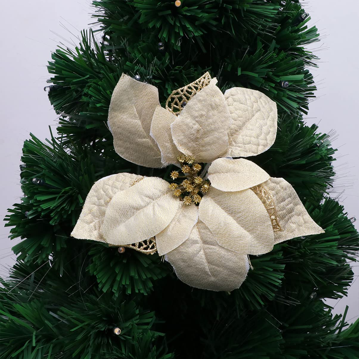 RLKHXBS Hand Decor 6 Piezas De Flores De Pascua De Navidad Flores De Pascua De Brillo Artificial Adornos para Coronas De Árboles De Navidad Decoración De Guirnaldas Guirnalda Artificial Día De