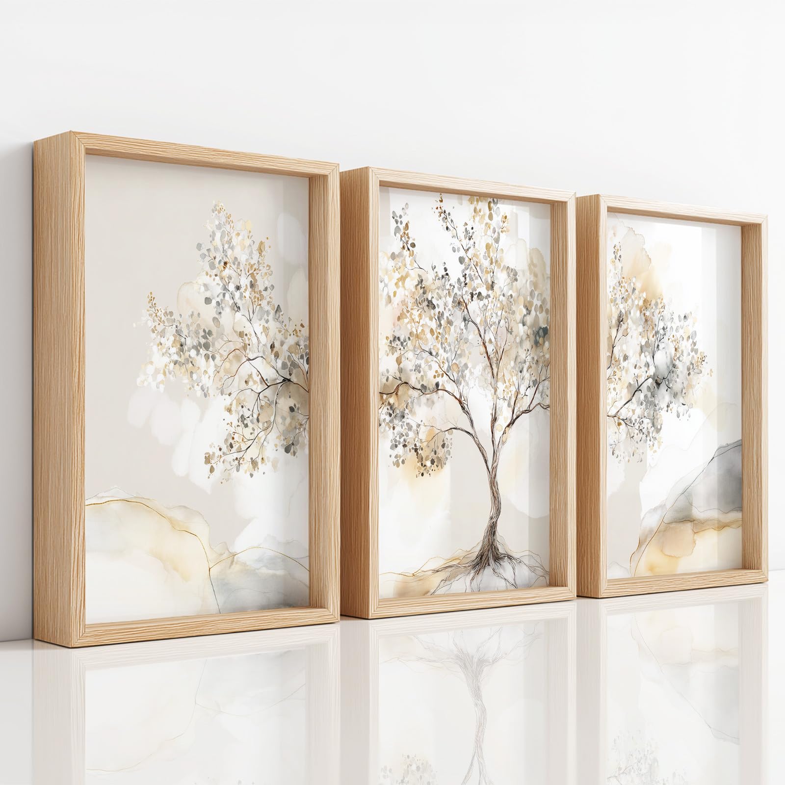 Juego de 3 pósteres botánicos, murales con textura de mármol natural con textura de mármol, Zen tranquilo, salón, dormitorio, comedor, arte de pared, sin marco, lienzo (A2, 42 x 59,4 cm)