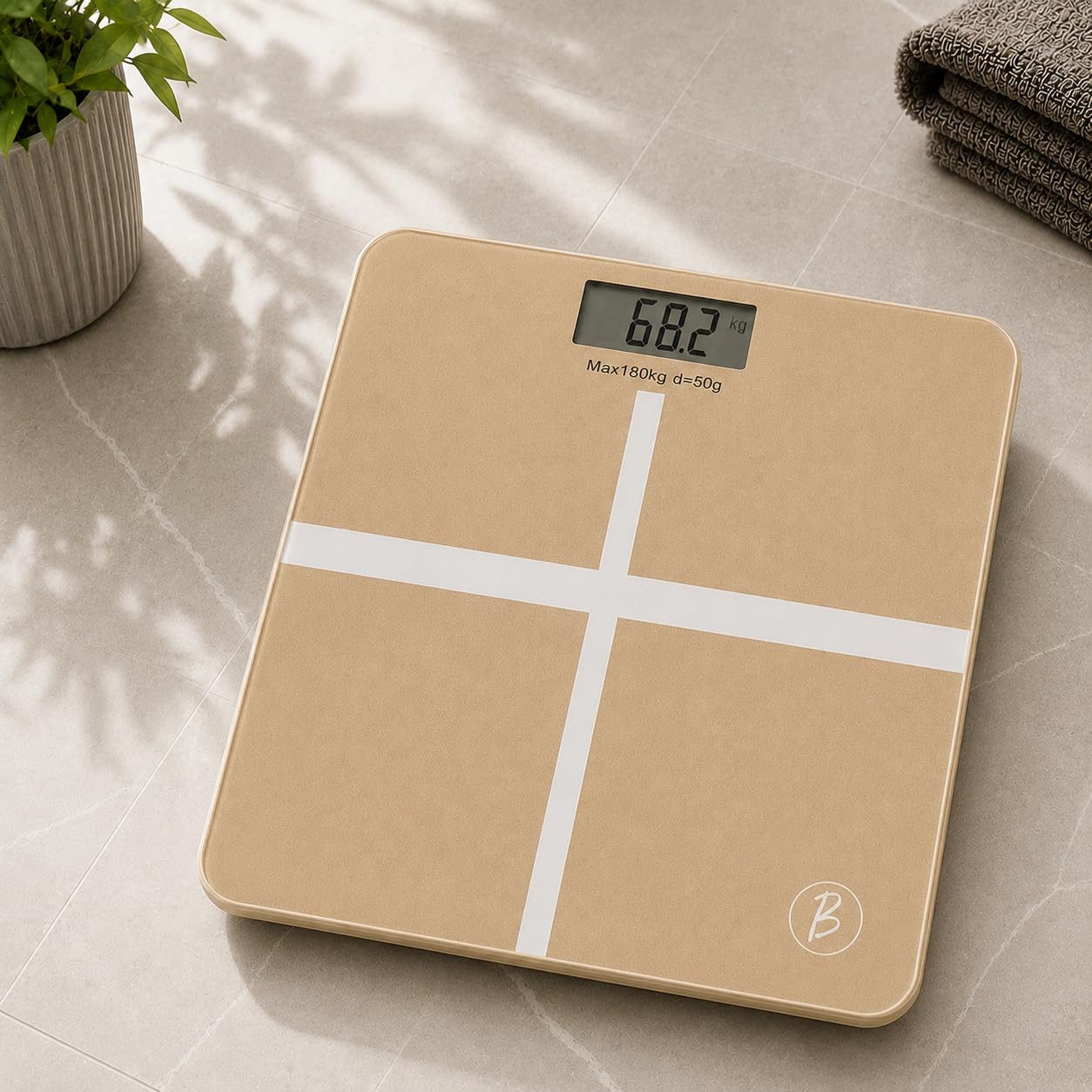 Btag Premium Digital Body Weight Scale | 26×26 cm Wide Platform | Clear LCD Display | Anti-Skid Base | 180 kg Capacity Cross Design (Camel)-image-40