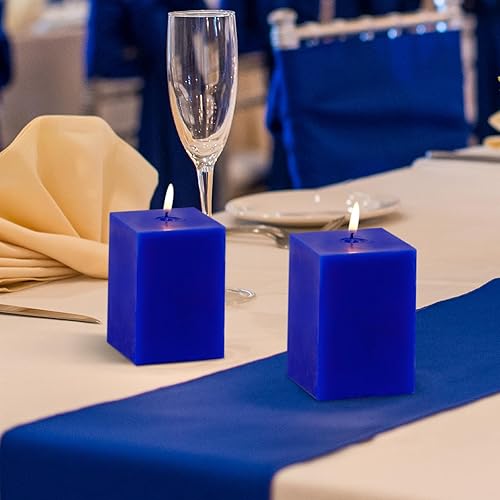 Miniatura 4 de KONNI Juego de 3 velas cuadradas clásicas de pilar azul, velas de pilar sin perfume de 2.8 x 4 pulgadas a granel, velas de 30 horas de combustión,