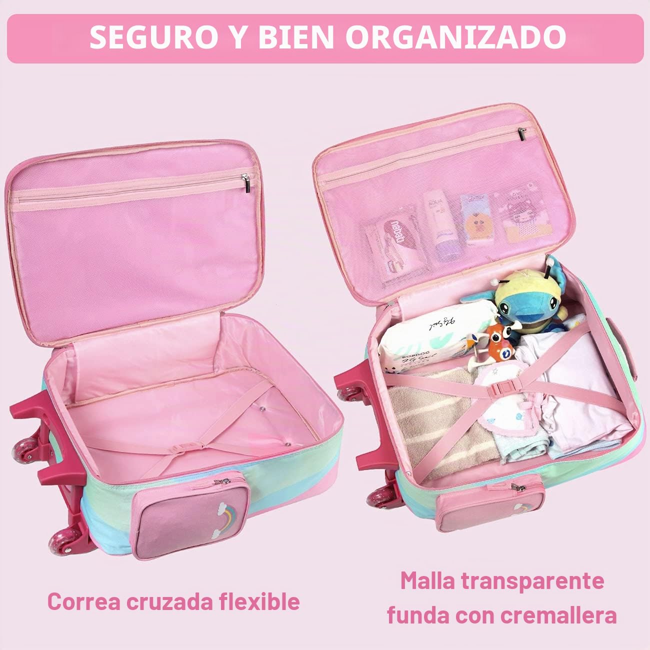 Maleta Infantil Niños Niña, VASCHY Equipaje de Viaje de Mano con 2 Ruedas para Niños Maleta Cabina Trolley Grande para Escolar Viaje, 52x35x17CM, 31 litros