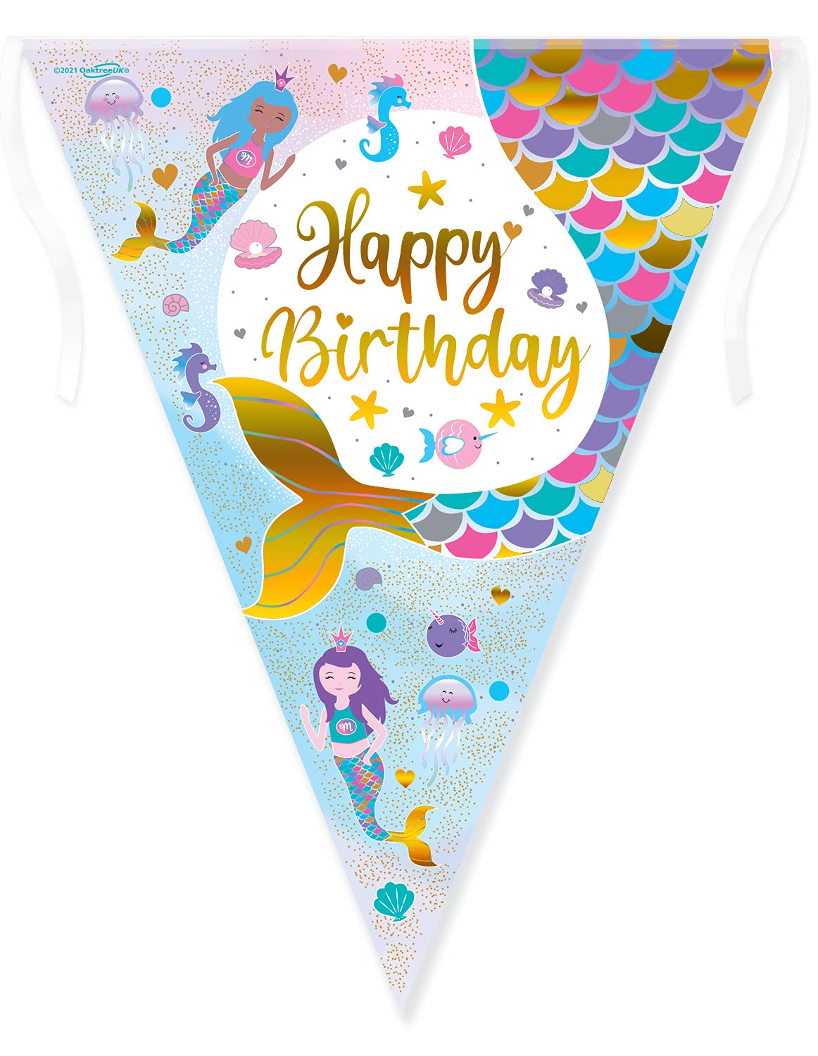 Oaktree 632523 Party Bunting Shimmering Mermaid Birthday Iridescent 11 flags 3.9m