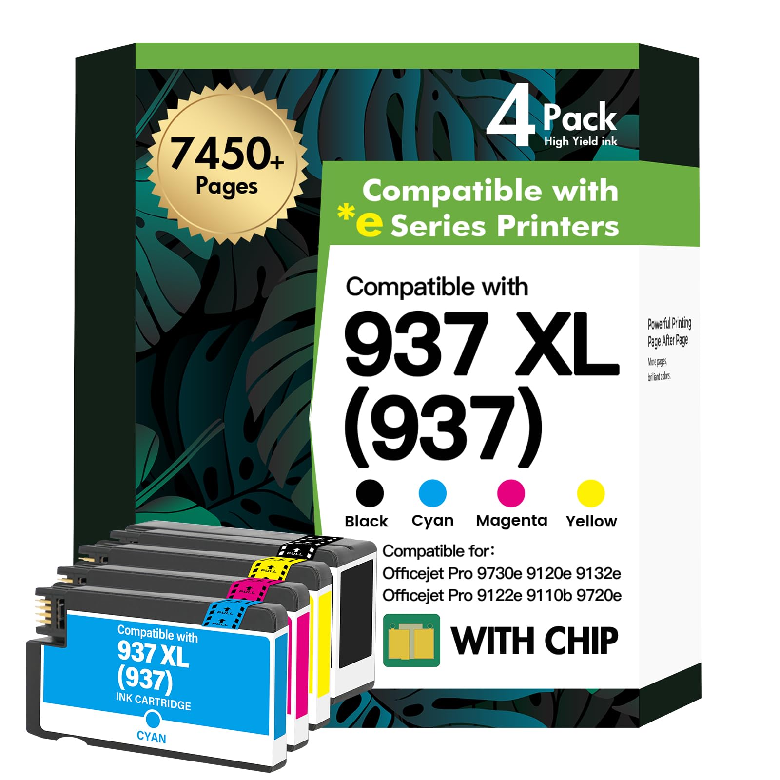 937XL 937 9720e 9730e 9120e Cartuchos de Tinta para HP937 937e Multipaquete | Reemplazo para HP OfficeJet Pro 9135e 9125e 9720e 9132e 9122e 9110b 9120b 9130b Impresoras (Negro Cián Amarillo Magenta)