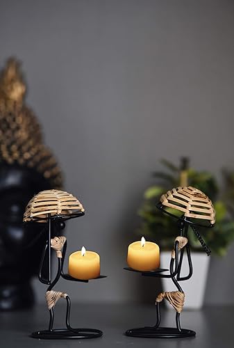 CMEI Portavelas de metal y bastón hecho a mano, juego de 2 velas únicas gran mejora a la decoración de tu hogar