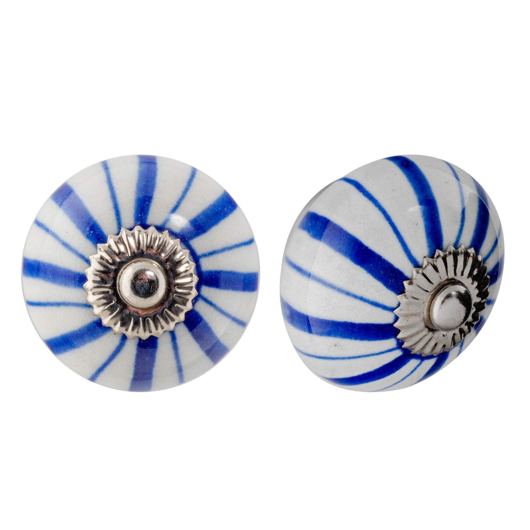 Round Ceramic Cabinet Knobs - Navy Lines - Pack of 6