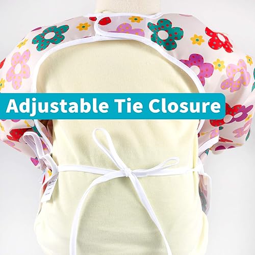 Miniatura 6 de Juego de baberos de manga larga de 3 piezas, baberos impermeables para bebés con bolsillo, babero para niños pequeños con mangas, bata resistente a
