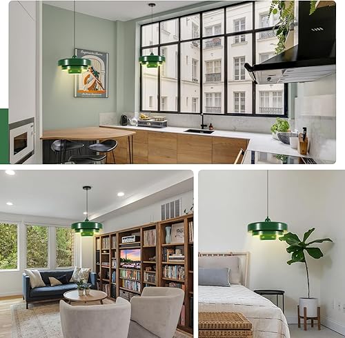 Miniatura 3 de Lámpara colgante moderna de 3 niveles de mediados de siglo con cable ajustable de 59 pulgadas, lámpara industrial verde para isla de cocina, mesa de