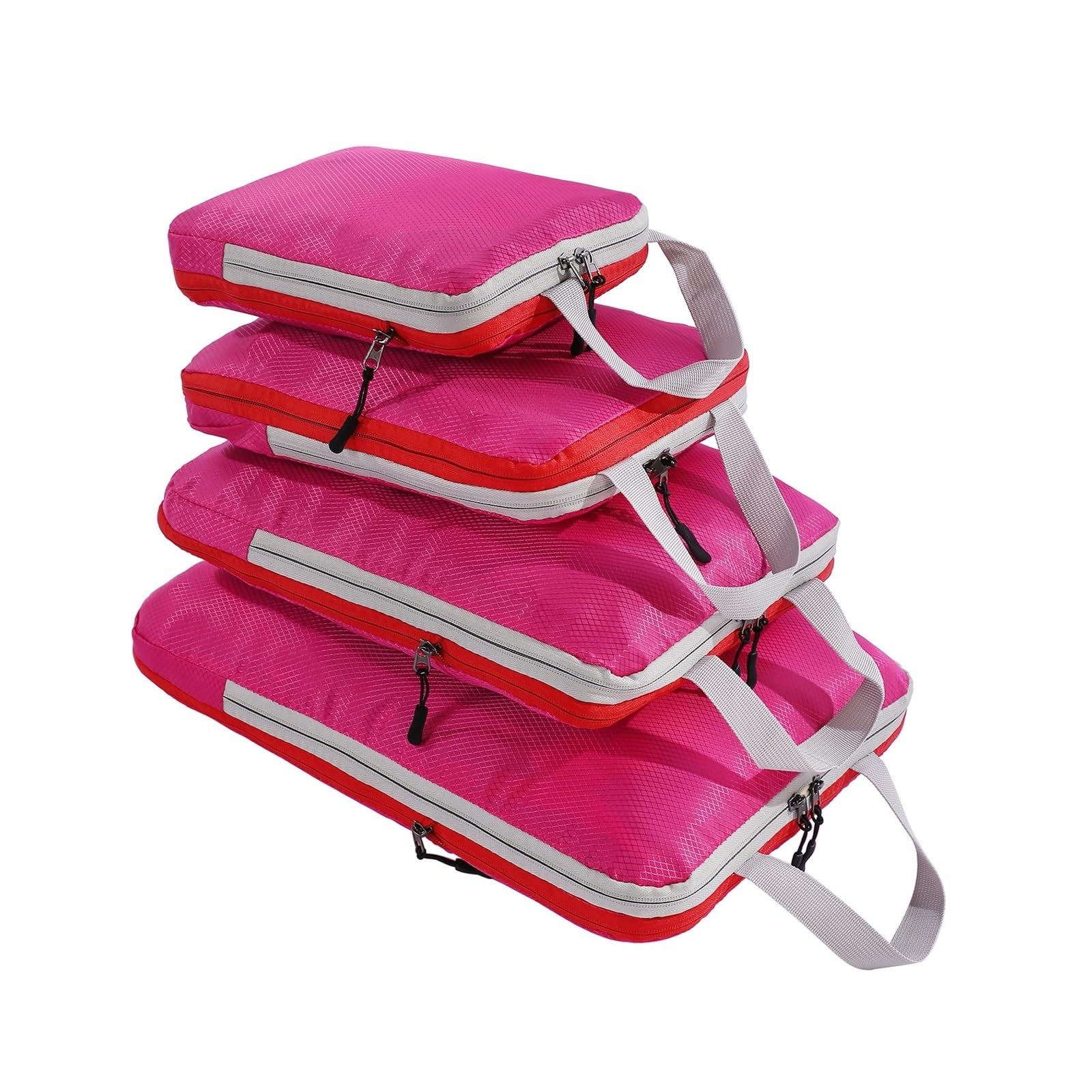 Organizzatori da Viaggio a Compressione Cubi di imballaggio a compressione 4 set di cubi organizer for valigia borse organizer espandibili for bagagli(Pink)