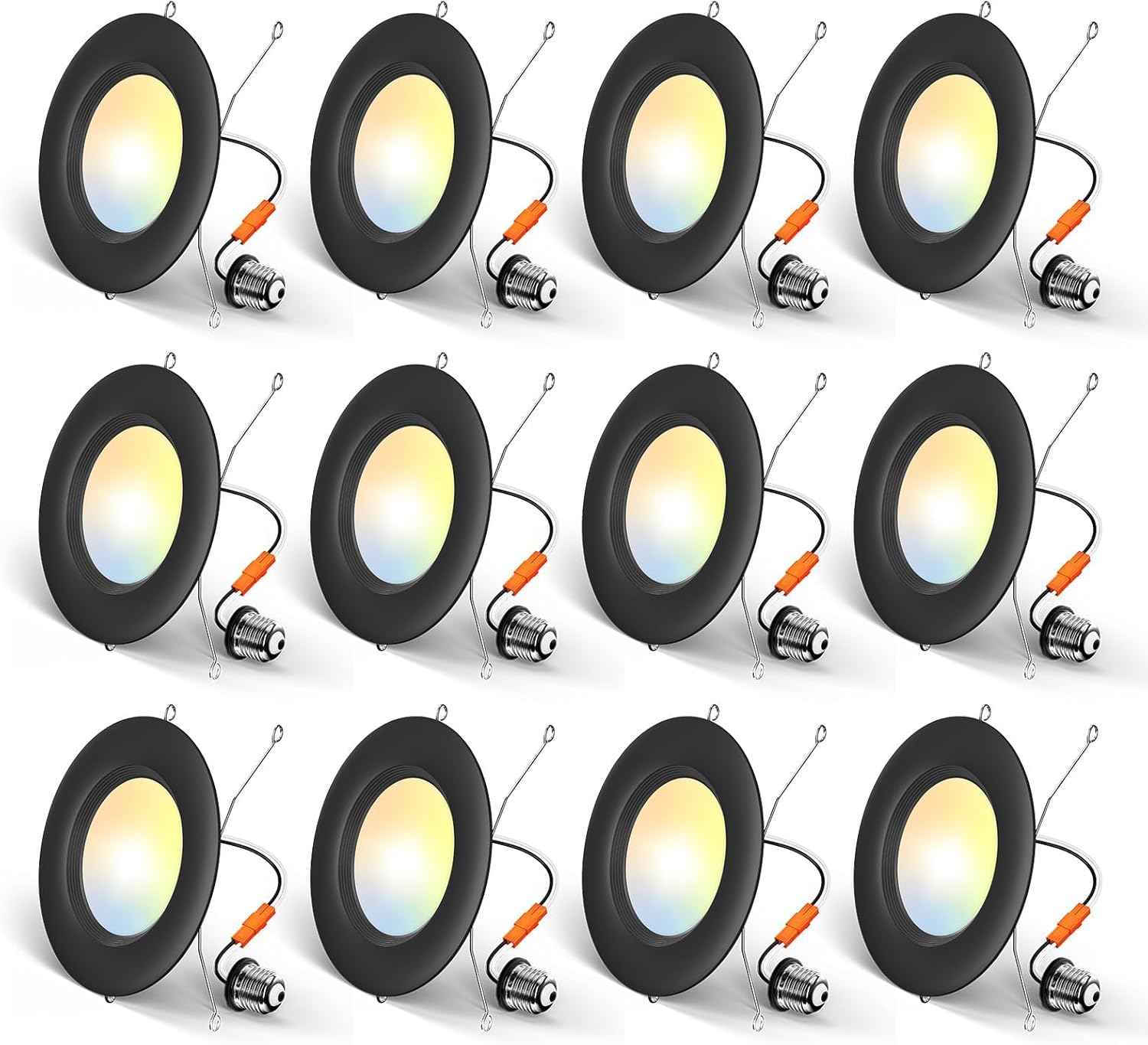 Amico 5/6 inch 5CCT LED Recessed Lighting 12 Pack, Dimmable, Damp Rated, 12.5W=100W, Can Lights with Baffle Trim, Retrofit Installation, ETL&FCC, Black