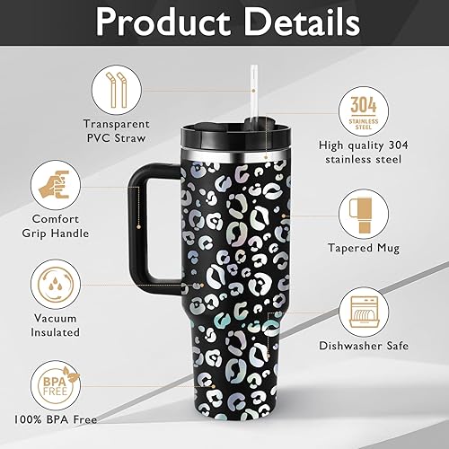 Miniatura 3 de Vaso de 40 onzas con asa, tapa de pajilla, de acero inoxidable aislado al vacío, reutilizable, mantiene las bebidas frías, soporte para taza de