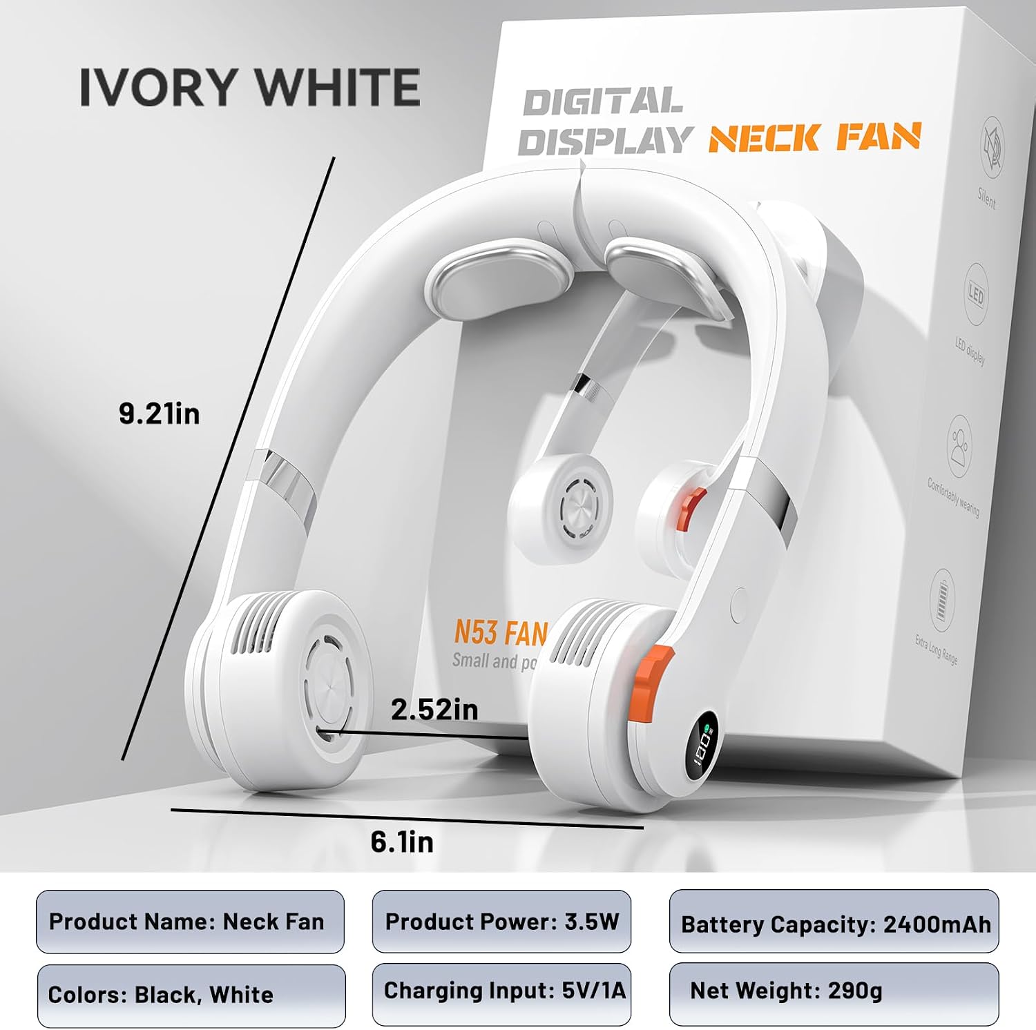 Portable Neck Fan with Ice Cool Feeling, 5 Speeds Rechargeable Portable Personal Fan,2400mAh Battery 10H Runtime, 110° Rotatable Air Outlets, Quiet Lightweight-Summer Gift for Women Men (Snowy White)