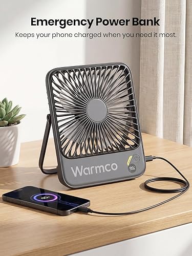 Miniatura 5 de Warmco Ventilador de viaje portátil de 10000 mAh de 7 pulgadas, máximo 24 horas de funcionamiento, ventilador de escritorio ultra delgado y