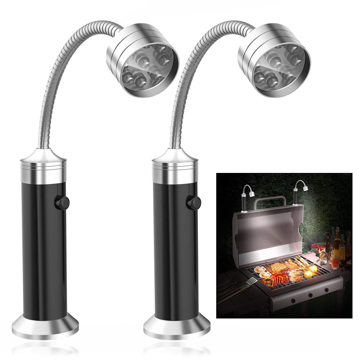 2 Pcs Parrilla LED Luces con Base magnética y Flexible Cuello 360 ° Rotación para barbacoa, camping, fiesta, leer, BBQ ect