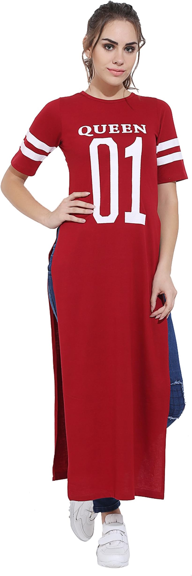 AAYUWomen's Queen 01 Wear Elegant Round Neck Halfsleeve Bodycon Party Dress Red