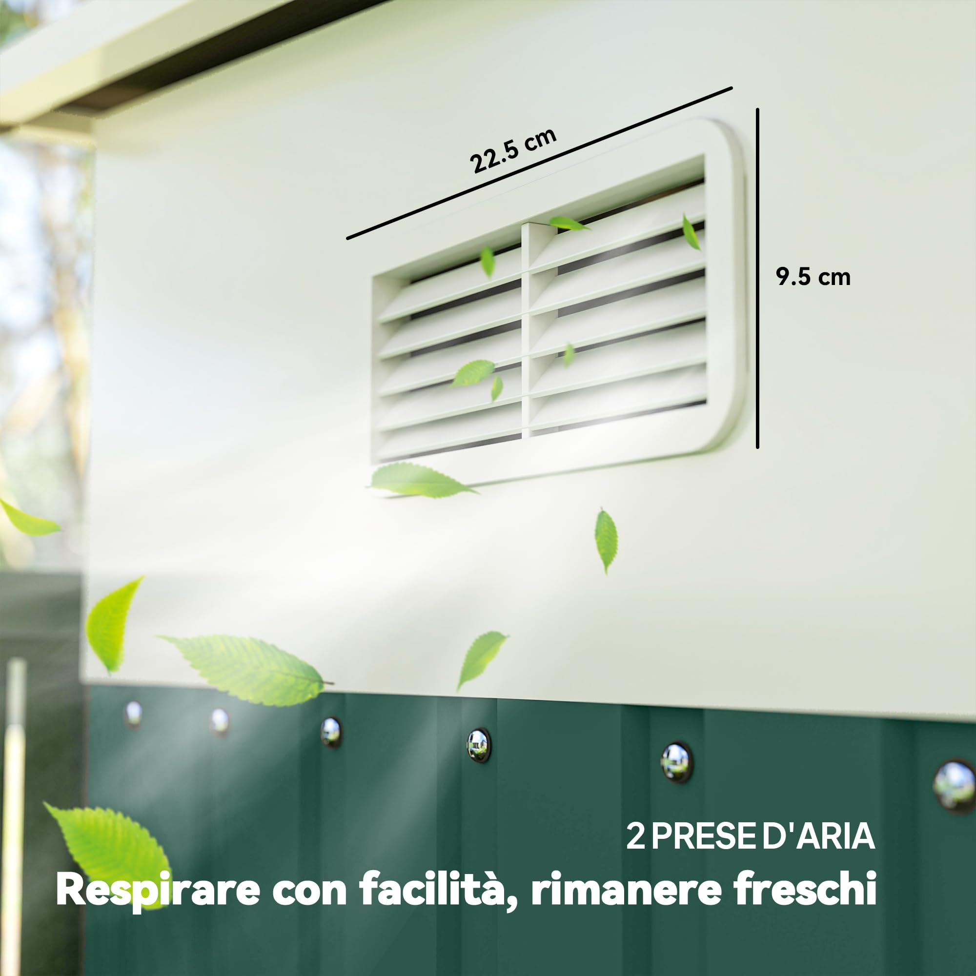 Outsunny Casetta da Giardino 8.9m² in Acciaio Zincato con 2 Prese d'Aria, Capanno Porta Attrezzi con Tetto Inclinato, Doppie Porte Scorrevoli Bloccabili e Guanti, 280x345x169/201cm, Verde