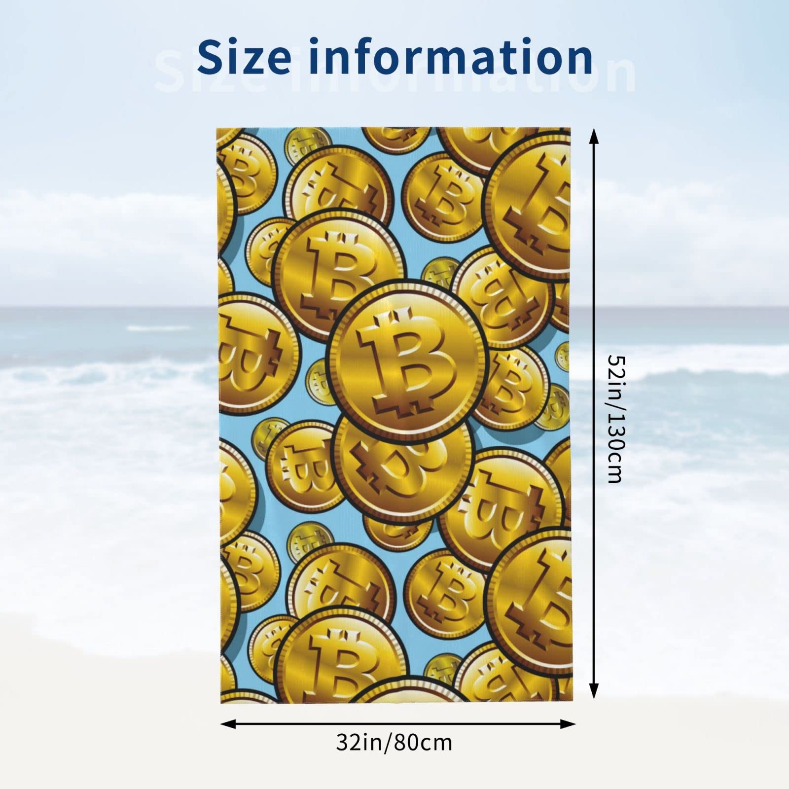 Amazon.co.jp: ビットコイン暗号通貨シンボルビーチタオル - 52 x  32インチ特大プールタオルソフトスイムタオルマイクロファイバーバスタオル大人女性男性用 : ホーム＆キッチン