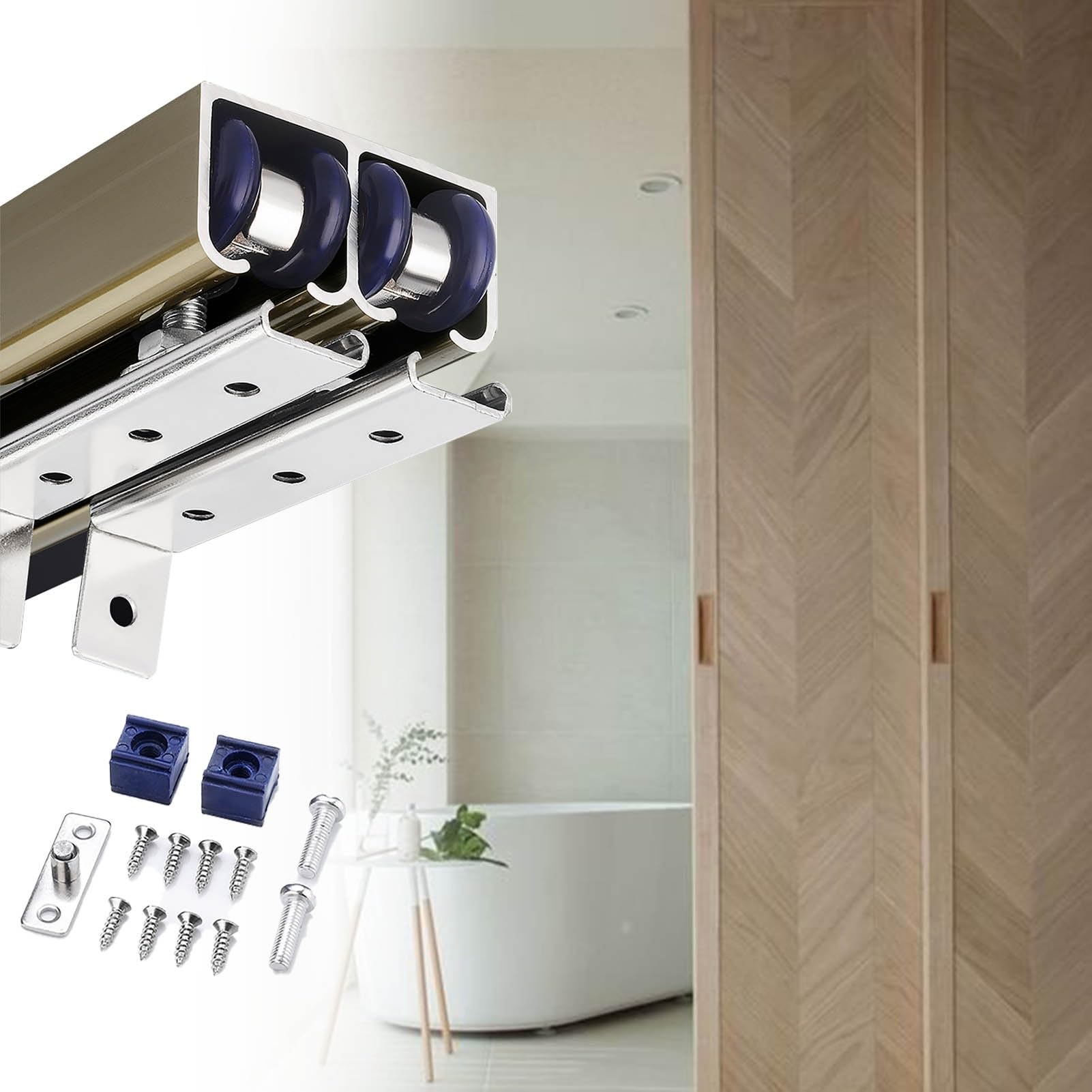 YDHSIKK Glass Sliding Door Track, Pocket And Bypass Sliding Door Track Kit Silver Champagne 0.7-4.0m(Champagne,1.9m/6.2ft)