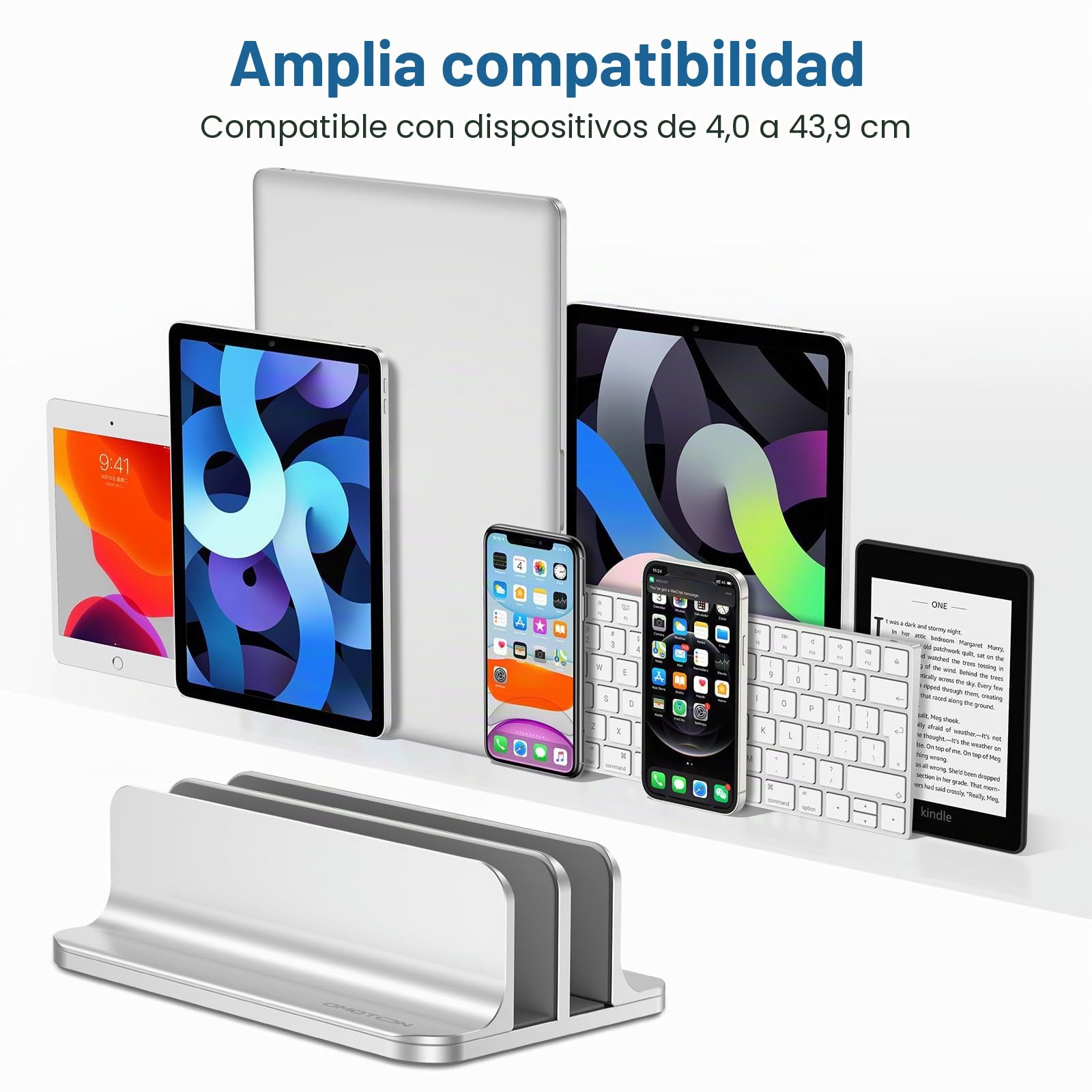 OMOTON [Versión actualizada de Doble Soporte Vertical para Ordenador portátil, Doble Soporte de Escritorio con Base Ajustable (para portátiles de hasta 17,3 Pulgadas) para Todos los MacBook Air/Pro