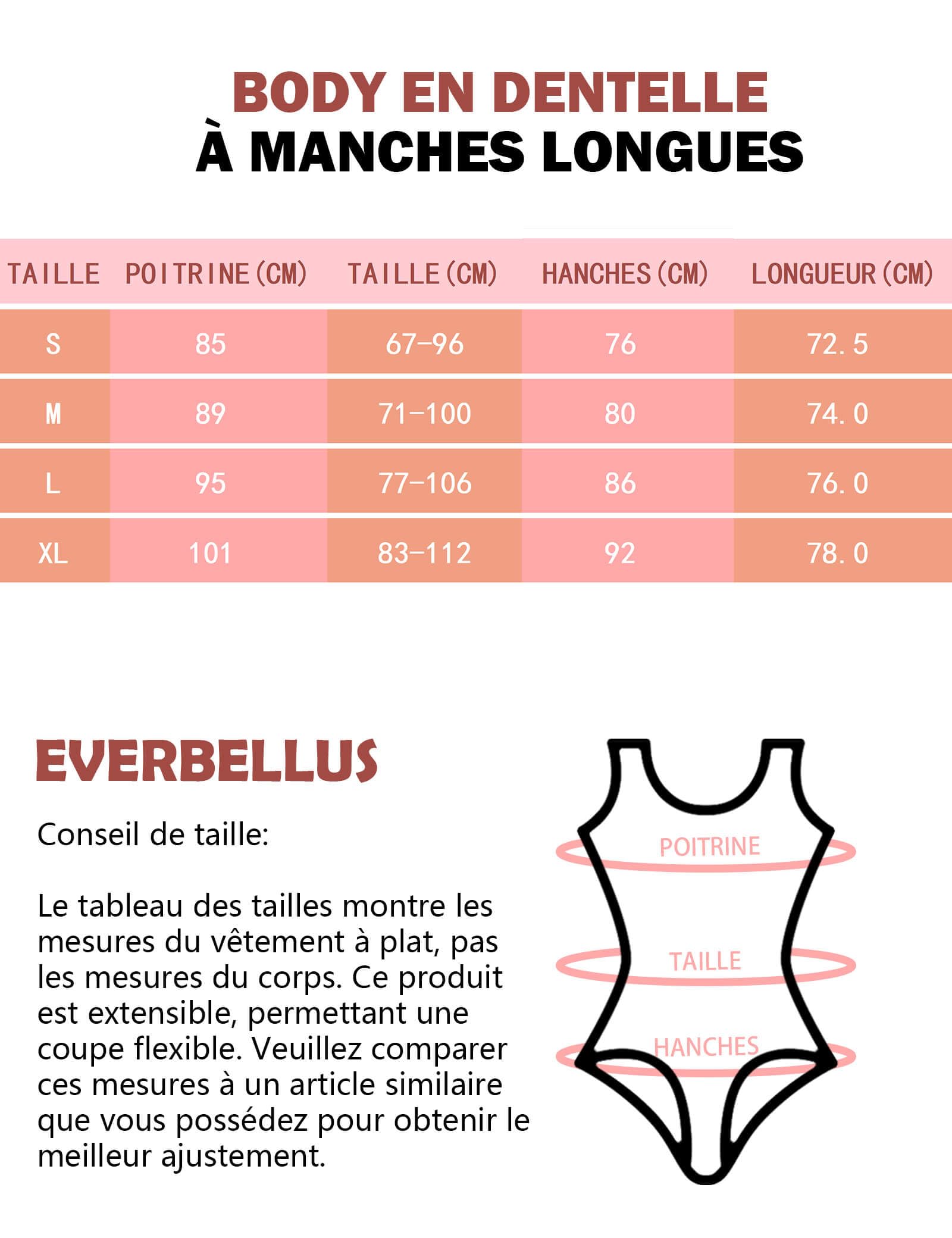 Everbellus Body Haut en Florale Dentelle Sexy pour Femme, Bodysuit Chemises à Manches Longues et Décolleté en V Profond pour Soirée en Amoureux