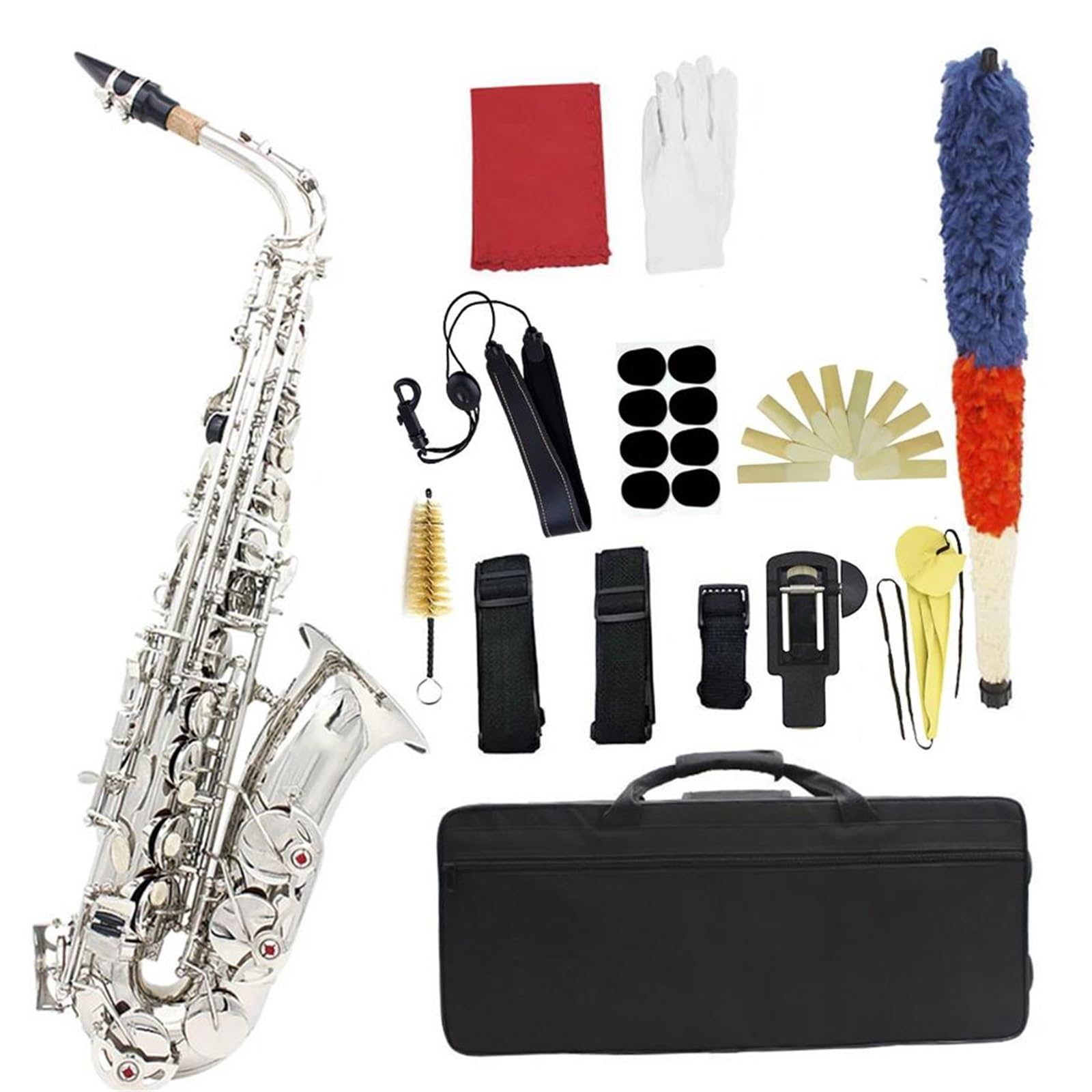 Saksofony dla miłośników muzyki Saksofon altowy mosiądz, Eb profesjonalny instrument dęty drewniany(Silver Sax)