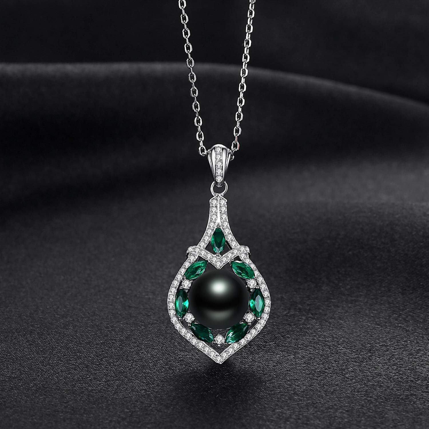 VIKI LYNN Collar con colgante de perlas negras cultivadas de Tahití, de 10 a 11 mm, plata de ley de calidad AAA, circonita cúbica para mujer, Plata esterlina Zirconia cúbica Plata de ley Circonita