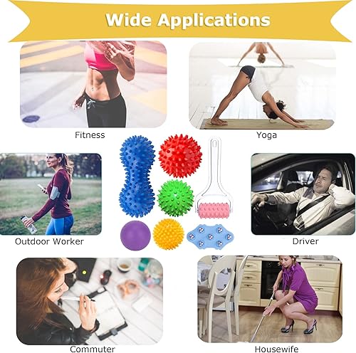 Miniatura 7 de Herramientas de masaje de punto gatillo (7 paquetes)  Pelotas de masaje con puntas, bola de punto de gatillo de maní, bola fascial, rodillo de
