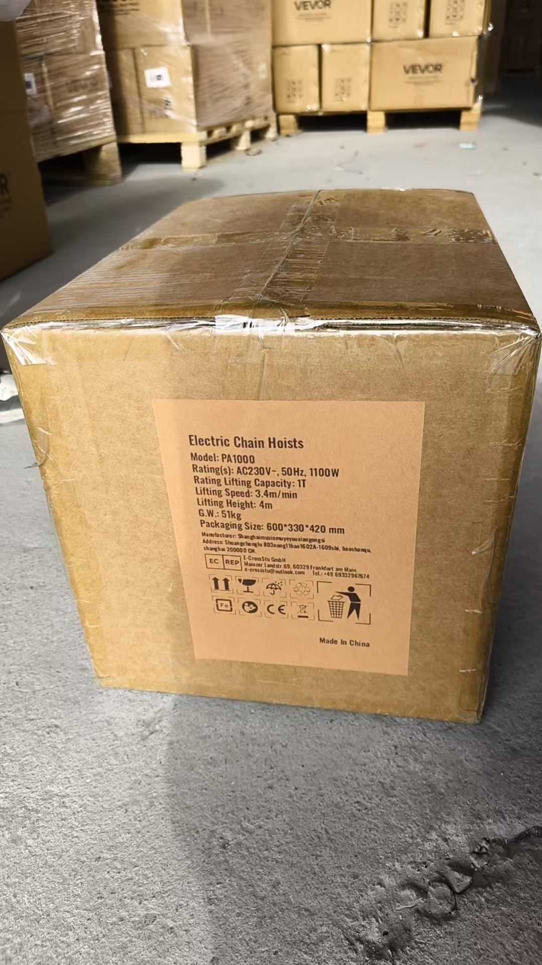 VEVOR Sollevamento Paranco Elettrico a Fune con Carrello 1000kg 220V, Paranco Elettrico Colore Rosso Altezza di Elevazione 3 m / 10 Piedi