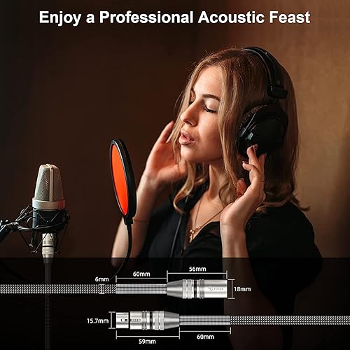 Miniatura 10 de FIBBR Paquete de 2 cables XLR de 16 pies, cable de micrófono trenzado XLR macho a hembra, cable de micrófono equilibrado resistente compatible con