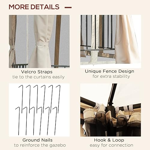Miniatura 5 de Outsunny Gazebo de patio de 13 x 13 pies, toldo hexagonal de doble techo para exteriores, con malla y cortinas, marco de acero sólido para jardín,