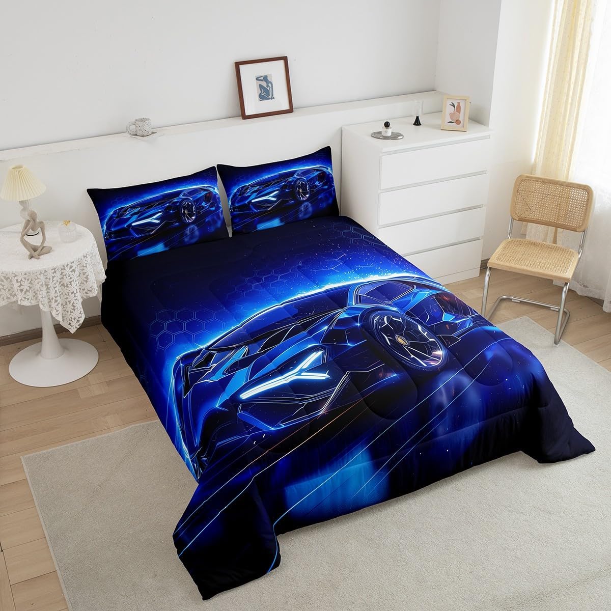 Feelyou Kids Boys Sports Car Comforter Set Twin Size Blue Race Car Comforter for Kids Teens Room Decor Extreme Sports Theme Bedding Set Cool Speed Luxury Car Decor Quilt Set Soft for All Season - Image 3
