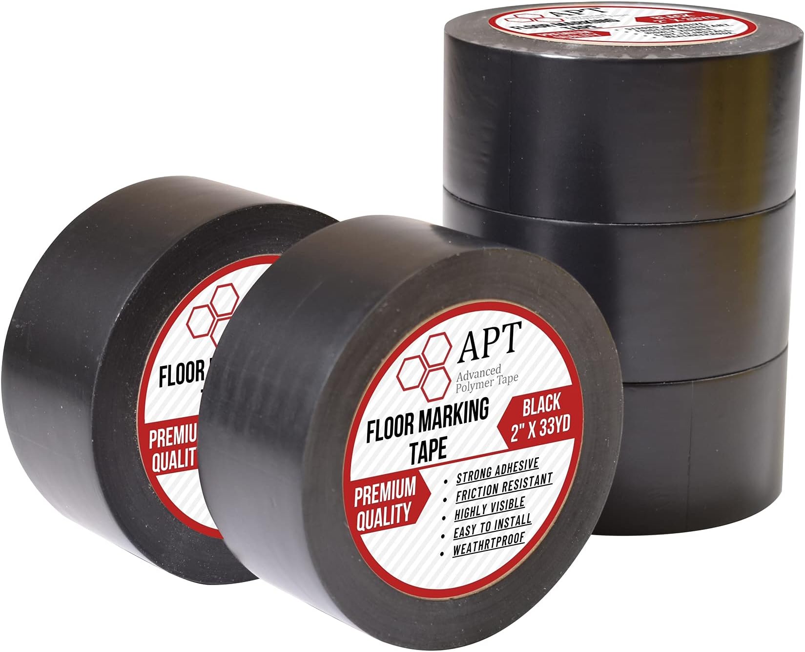 APT, Multi Color Marking Tape, Premium Safety Marking and Dance Floor Splicing Tape, 6 mil Thick (Black, 5 Roll)