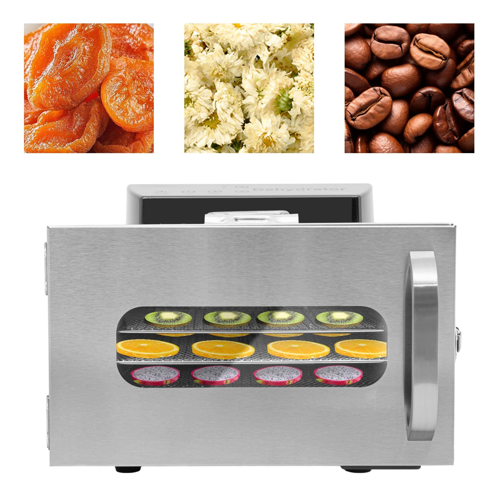 Deshidratador de acero inoxidable con 6 bandejas y 1 clip de alimentos deshidratador de alimentos 400W para deshidratar frutas verduras y carnes (plata)