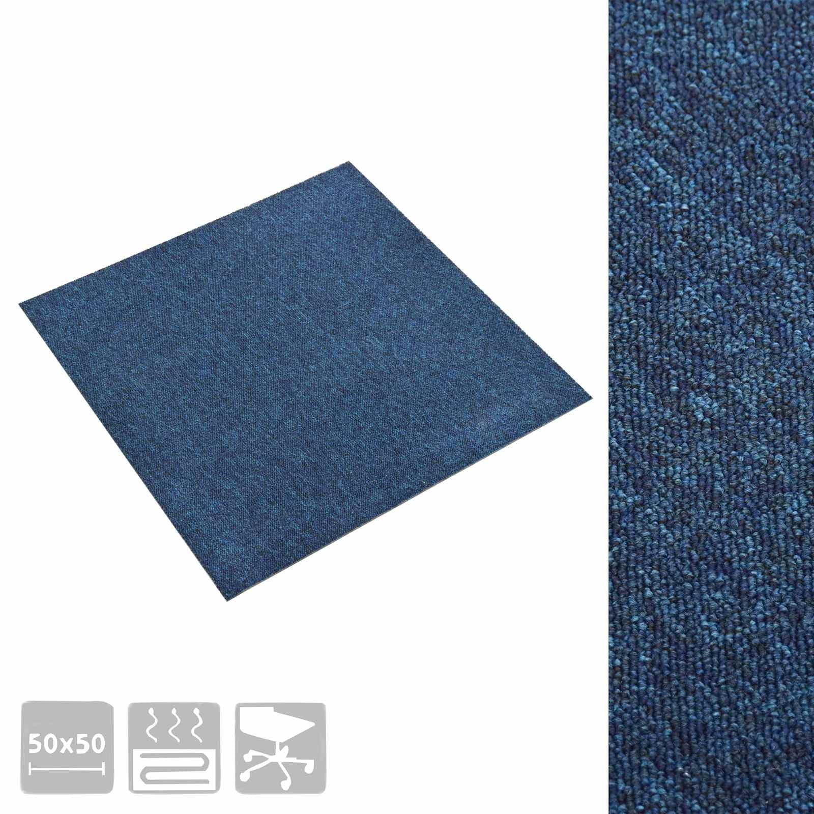 Juego de 20 baldosas de moqueta de 50 x 50 cm, de polipropileno, modulares para interiores, color azul oscuro, fáciles de limpiar, para salón y oficina