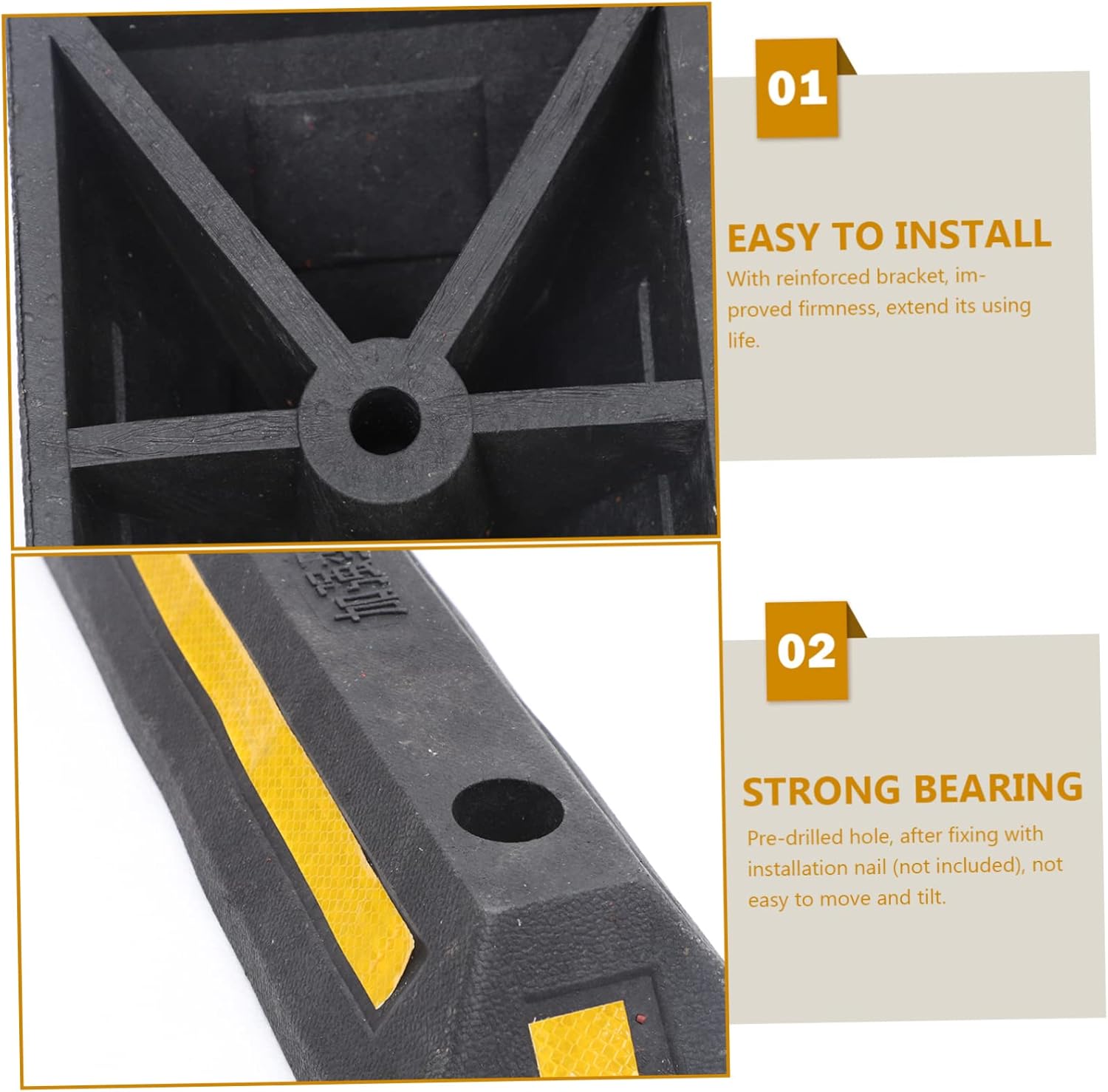 IMIKEYA Heavy Duty Rubber Parking Stopper Reflective Tape Sturdy Wheel Stopper for Garage Parking for Car and Truck Use