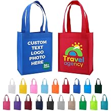 Custom Mini Tote Bags 10/50/100 Pack, Personalized Bulk Shopping Bags with Logo Text, Promotional Reusable Grocery Branded Gift Bags with Handles for Business Events, Trade Shows, Trips, Malls