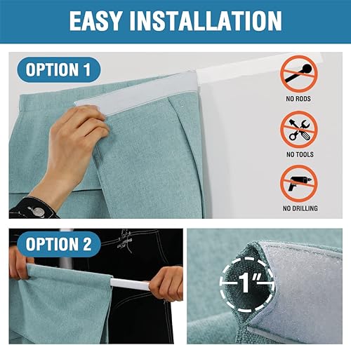 Miniatura 5 de H.VERSAILTEX Cortinas de lino sintético para puerta francesa para privacidad, persianas con amarre para cubierta de ventanas de vidrio, aguamarina