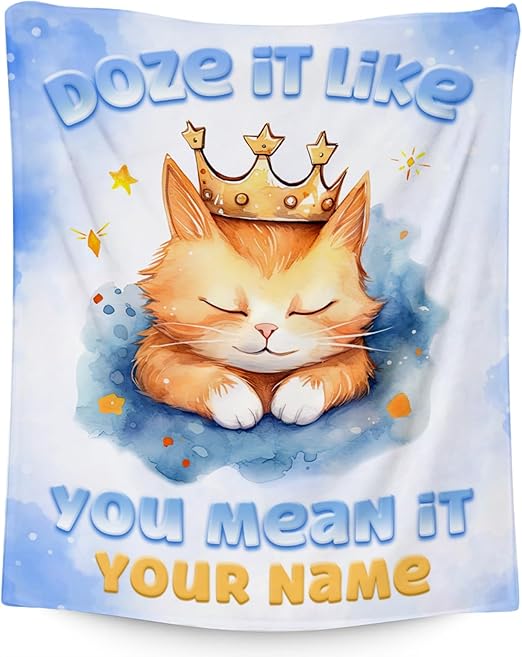Custom Cat Blanket, Cute Soft Throw Gifts for Kids, Cozy Flannel Throw Blankets for Couch Sofa, Light Blue 30"x40"