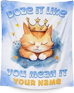 Custom Cat Blanket, Cute Soft Throw Gifts for Kids, Cozy Flannel Throw Blankets for Couch Sofa, Light Blue 30"x40"